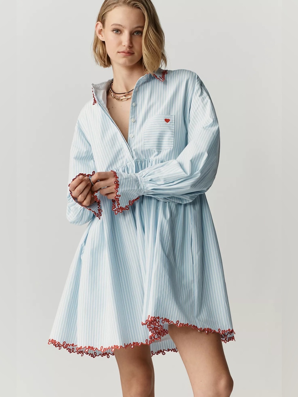 Anthropologie Maeve 3X Plus Love Letter Embroidered Swing Shirtdress